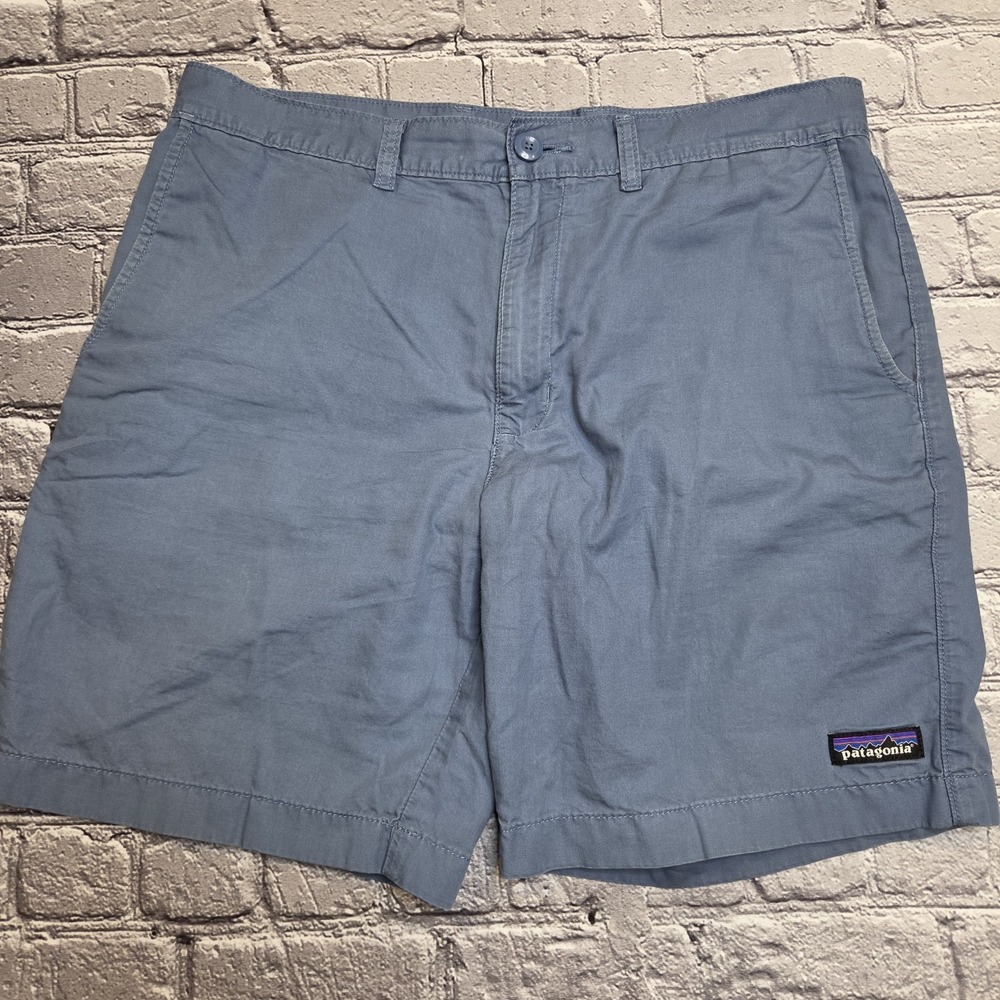 Patagonia Mens Organic Cotton Hemp Shorts 32 Blue Logo Casual
